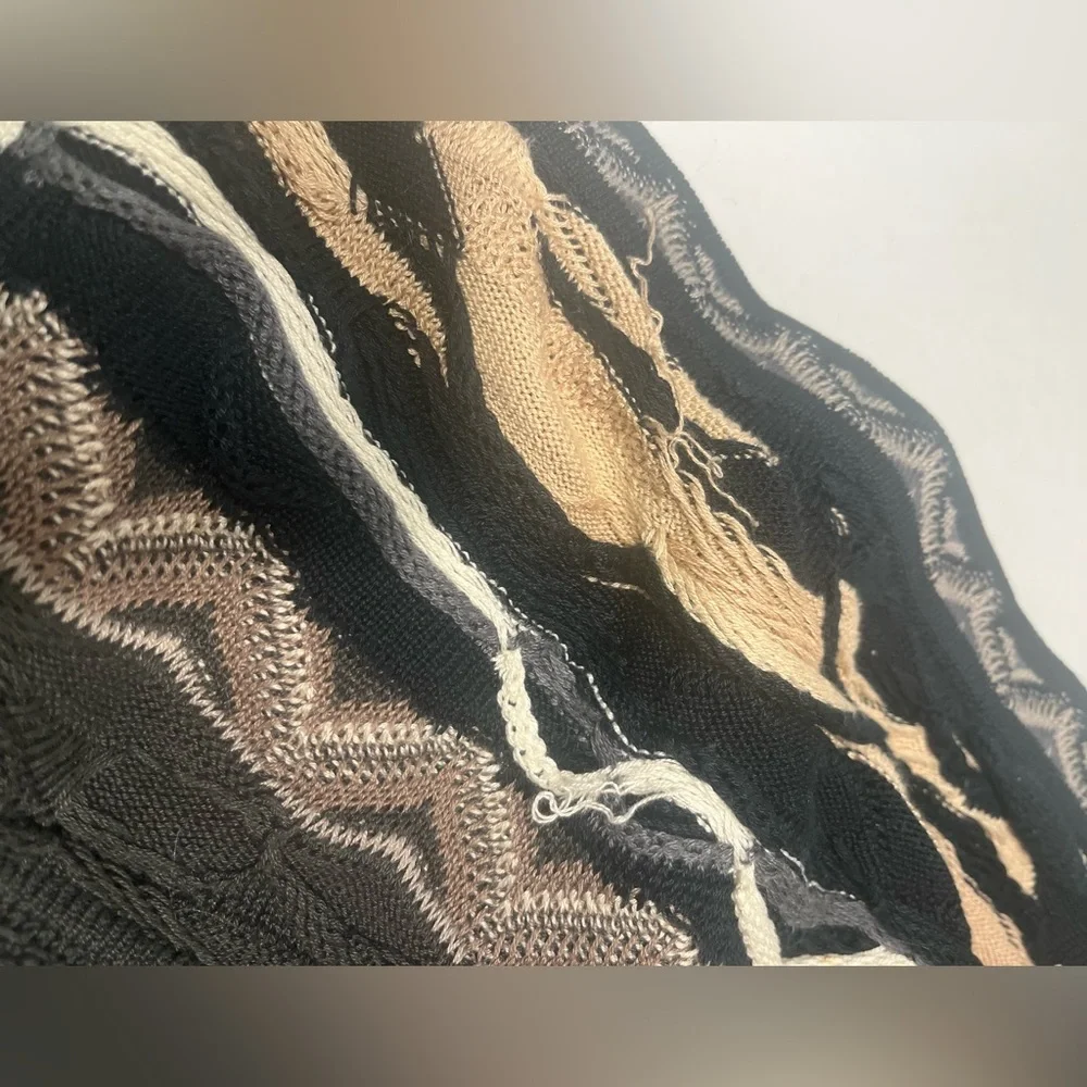 COOGI Australia 100% Cotton Scarf Black Gray 3D Knit Fringe VTG